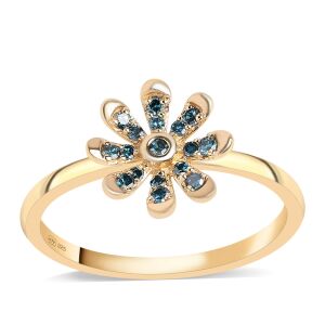 Aranyozott Ezüst Gyűrű Kék Gyémánt Virág Díszítéssel 139512556 - Divat & Öltözködés