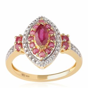 Arannyal Bevont Ezüst Gyűrű - Mozambiquei Rubin és Fehér Topáz 139512569 - Női ékszer