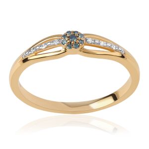 Arannyal Bevont Ezüst Gyűrű Kék és Fehér Gyémántokkal 139512583 - Női kiegészítő