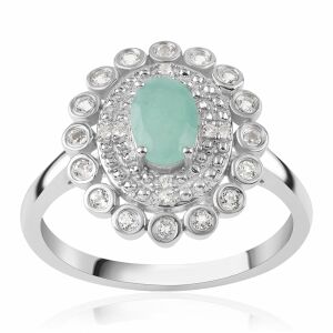 Ezüst Gyűrű Brazil Smaragddal (1.08ct) és Fehér Topázzal 139512651 - Női kiegészítő