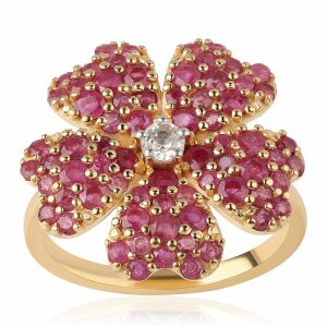 Virágos Ezüst Gyűrű Mozambiquei Rubinnal és Fehér Topázzal 139512668 - Női kiegészítő