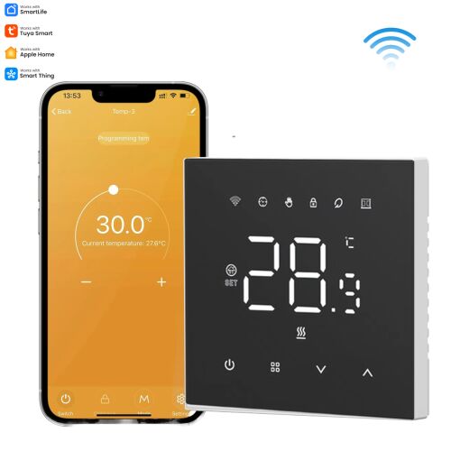 WIFI intelligens termosztát, Zadabso®, 16A, gáz vagy elektromos padlófűtés, Tuya App Control, Smart Life, Apple Home, Smart Thing, LCD kijelző, hangvezérlés, fekete színű 139522125