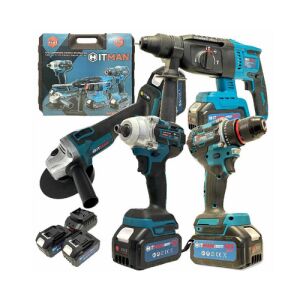 Set scule electrice fără fir Hitman 4 în 1: șurubelniță cu impact, ciocan daltă-găurit, mașină de găurit cu impact, polizor unghiular, 62 V, BACD-2458KR