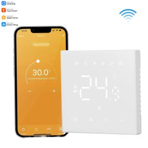 WIFI intelligens termosztát, Zadabso®, 16A, gáz vagy elektromos padlófűtés, Tuya App Control, Smart Life, Apple Home, Smart Thing, LCD képernyő, hangvezérlés, fehér színű.