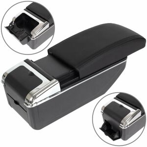 Dacia Duster 2017-2024 fekete műbőr autó könyöktámasz tárolóval és pohártartóval - Autós könyöklő