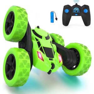 2.4 GHz távirányítós akrobatikus autó, LED, 360° forgás, újratölthető akkumulátor, kábel, csavarhúzó mellékelve