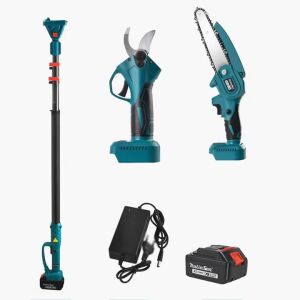 Macvi elektromos metszőolló és láncfűrész kombináció kihúzható rúddal, akkumulátorral és töltővel - Kézi kerti szerszám