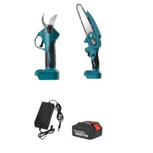Macvi elektromos metszőolló és mini láncfűrész készlet akkumulátorral és töltővel - Kerti olló és kés