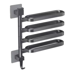 Macvi® fekete forgó törölközőtartó mozgó karokkal és beépített kampóval fürdőszobába vagy konyhába