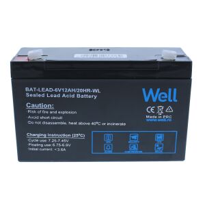 Well 6V 12Ah Zárt savas ólom akkumulátor UPS-hez, riasztórendszerekhez és játék járművekhez - Akkumulátor