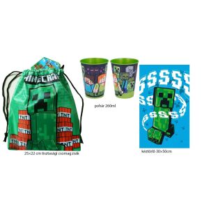 Minecraft Hygiene-Set: Creeper-Tasche (25x22cm), 260ml Becher und 30x50cm Handtuch - Innenarchitektur
