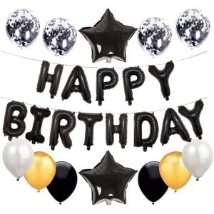 Cymeosh Zestaw balonów 'Happy Birthday' z czarnymi, białymi i balonami z konfetti - Bułka w powietrzu