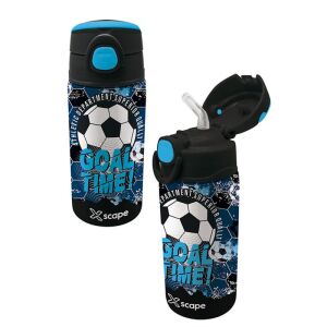 Butelka na wodę Xscape Football 500ml ze słomką, niebiesko-czarna - Nośnik żywności i napojów