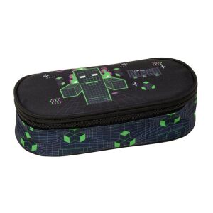 Piórnik owalny Minecraft Matrix, czarny poliestrowy piórnik z zamkiem błyskawicznym - Minecraft