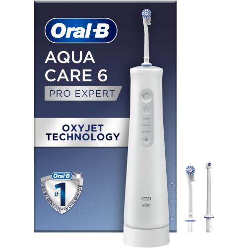 Irigator bucal portabil Oral-B AquaCare Pro Expert Series 6, Tehnologie Oxyjet, 3 intensitati, 2 fluxuri de apa, fara fir, Alb 139558319