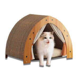 Teno® Macska Játszóház Kaparódeszkával - Világosbarna 139566783 - Macskaház