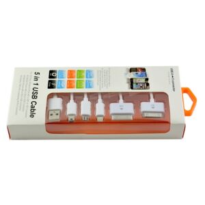 Univerzális 5 az 1-ben Töltőkábel - Lightning, Micro USB, Mini USB, 1m - Fehér