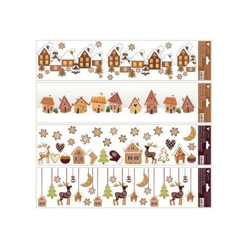 Okenné nálepky s motívom perníkových domčekov a dekorácií, 64 x 15 cm - rôzne 139572423