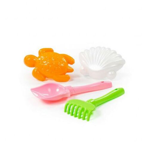 Polesie rózsaszín homokozó játék szett teknőssel, kagylóval, lapáttal és gereblyével