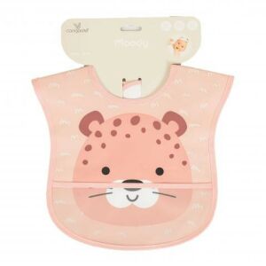 Moody rózsaszín leopárdmintás baba előke morzsatálcával - Cangaroo