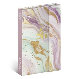 NOTIQUE 2026 Rózsaszín márvány mintás heti tervező mágneses zárral - REALSYSTEM