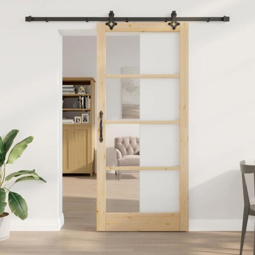 vidaXL Csúszó ajtó ORKDAL 93 x 211 cm Tömör fenyőfa és üveg 164763152 - Tolóajtó