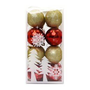 Комплект коледни украшения - 16 червени и златни коледни топки - Украса за коледна елха