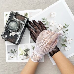 Eleganckie rękawiczki damskie Spandex Czarno-biała koronka z motylem 139619833 - Bielizna erotyczna