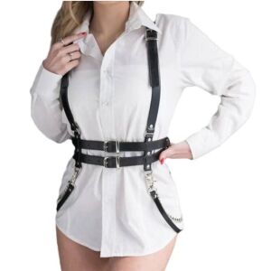 Zestaw pasków damskich, kolor czarny, średnia szerokość, materiał nieelastyczny, skóra ekologiczna, 100% poliuretan 139619904 - Bielizna erotyczna