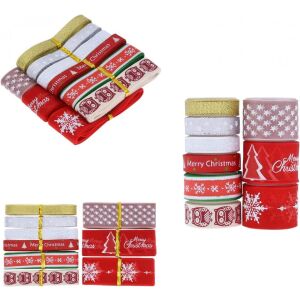 Set mit 9 Rollen DYWW Weihnachtsband, rot/weiß/gold, Polyester, 10 mm / 15 mm / 25 mm 139620049 - Kunst & Hobby
