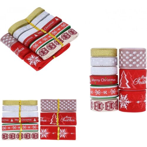 Set mit 9 Rollen DYWW Weihnachtsband, rot/weiß/gold, Polyester, 10 mm / 15 mm / 25 mm 139620049