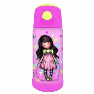 Santoro Gorjuss Springseil Thermos Trinkflasche, 450ml, rosa Edelstahlflasche mit Strohhalm - Lebensmittel- & Getränkebehälter