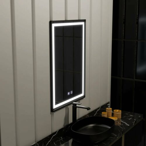 Oglinda LED Rectangulara 60x90cm Edge LUMINOUS Touch Sistem Dezaburire, Rama Neagra 139622826