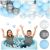 Children playing in Kg0042 light blue, pearl, and gray ball pit, with color swatches