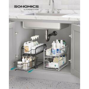 SONGMICS 2-szintes Kihúzható Mosogató Alatti Tároló - Fekete