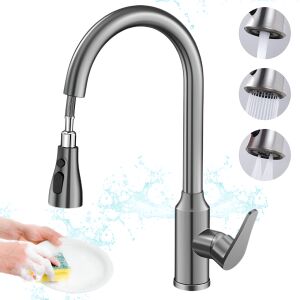 Издърпващ се кухненски смесител от неръждаема стомана с 3 режима на пръскане в употреба - Декорация