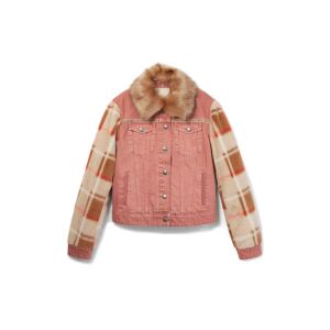 Desigual Checkis női farmer dzseki műszőrme gallérral és kockás ujjakkal - Desigual