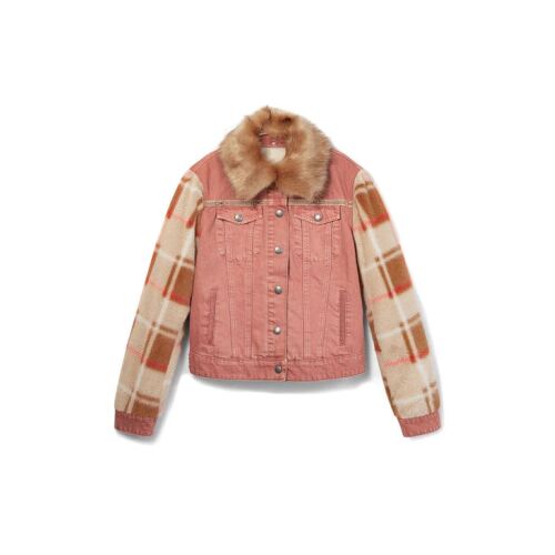 Desigual Checkis női farmer dzseki műszőrme gallérral és kockás ujjakkal