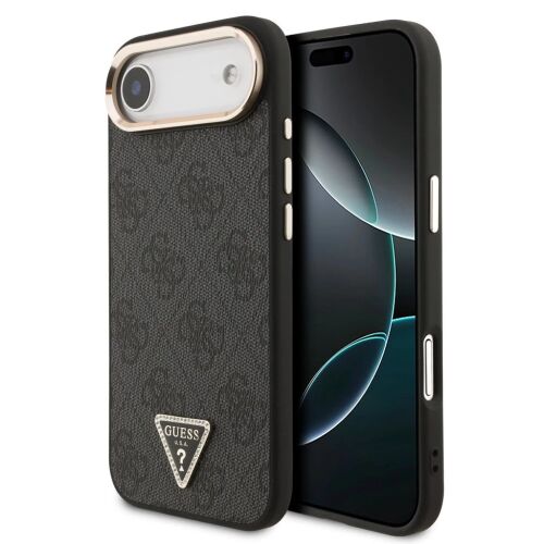Guess PU Bőr 4G Triangle Logo Gold Keret MagSafe iPhone 17 Air Tok - Fekete 139633080 - Guess