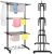 3-tier rolling clothes drying rack with clothes and folded view