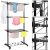 3-tier rolling clothes drying rack with clothes and detail inserts