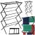 Springos black adjustable clothes drying rack, multiple views, folded and open