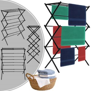 Springos black adjustable width clothes drying rack, 7,5 m/15 kg