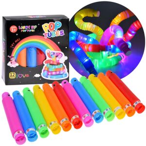 POP TUBE Tuburi LED Senzoriale Luminoase 12 bucăți cu cutie - Ramiz Jocuri interactive pentru copii