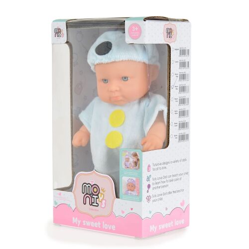 Moni Toys Baba 20 cm baba dobozban, kék egér ruhában