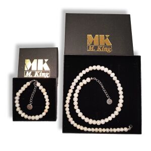 M.King Tenyésztett Édesvízi Gyöngy Ékszerszett - Nyaklánc és Karkötő