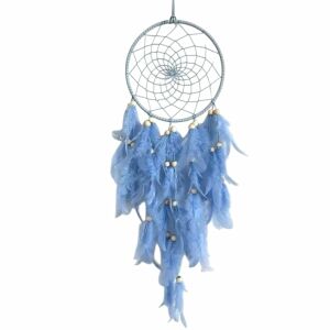 Kék álomcsapda tollakkal, kézzel készített fali dekoráció - Álomfogó