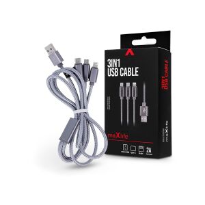 Maxlife 3 az 1-ben Töltőkábel - Micro USB, USB-C, Lightning - Ezüst 139660604 - Maxlife