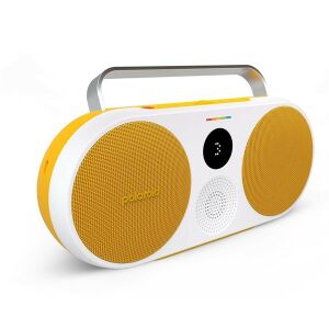 Angewinkelte Ansicht des gelben tragbaren Bluetooth-Lautsprechers Polaroid P3 - Polaroid