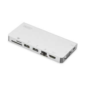 Digitus DA-70866 Univerzális USB-C Dokkoló - HDMI, VGA, USB, Kártyaolvasó - Ezüst